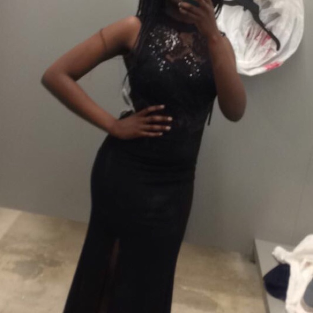 Trixxi Sequin Halter Top Black Prom Dress